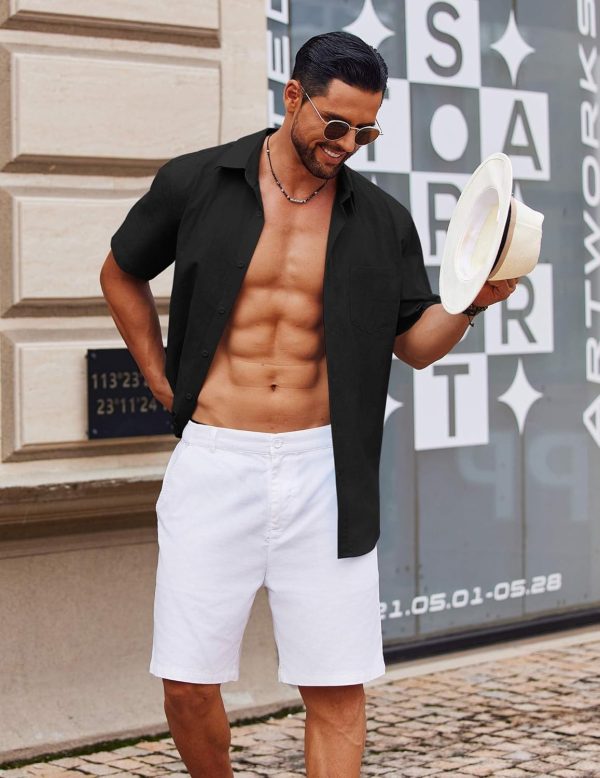 COOFANDY Men's Button Down Short Sleeve Shirt Casual Cotton Summer Beach Linen Wedding Shirts with Pocket - Image 23