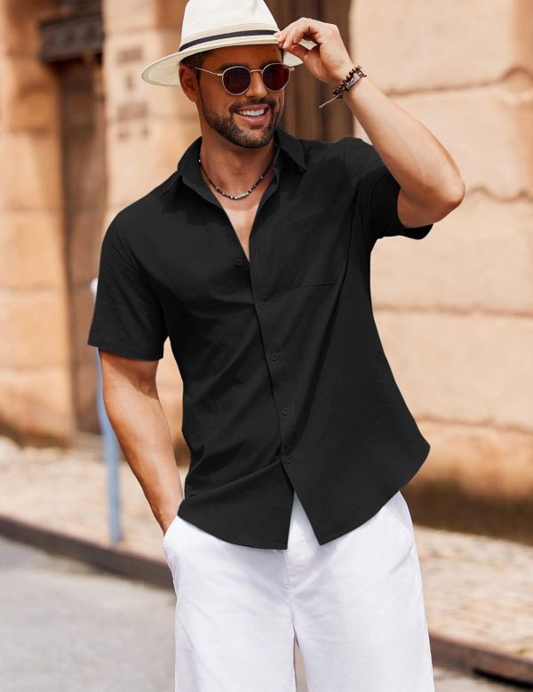 COOFANDY Men's Button Down Short Sleeve Shirt Casual Cotton Summer Beach Linen Wedding Shirts with Pocket - Image 24