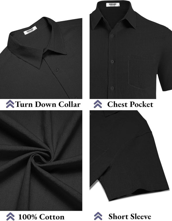 COOFANDY Men's Button Down Short Sleeve Shirt Casual Cotton Summer Beach Linen Wedding Shirts with Pocket - Image 25