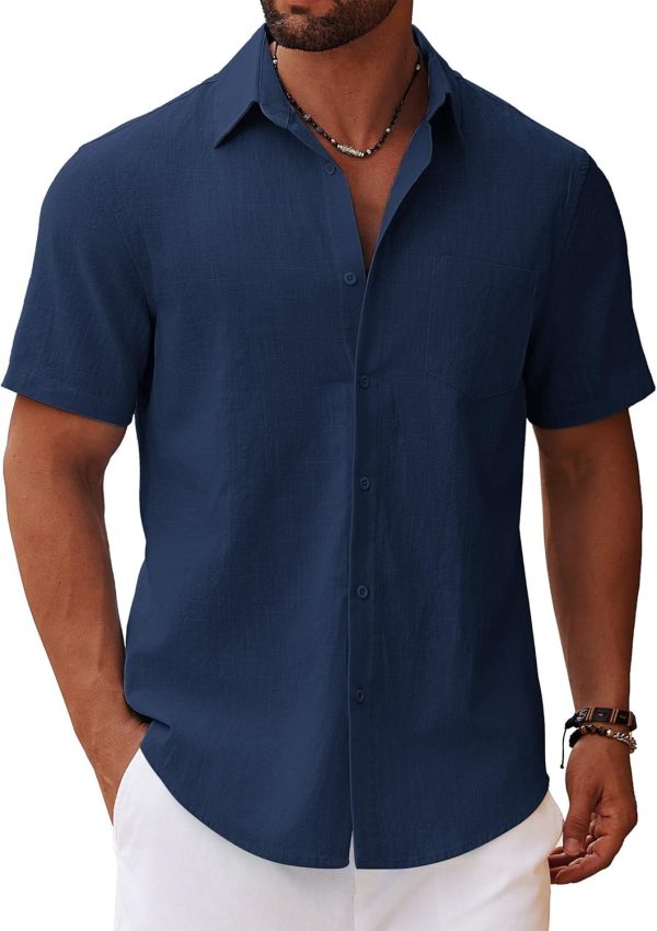 COOFANDY Men's Button Down Short Sleeve Shirt Casual Cotton Summer Beach Linen Wedding Shirts with Pocket - Image 26