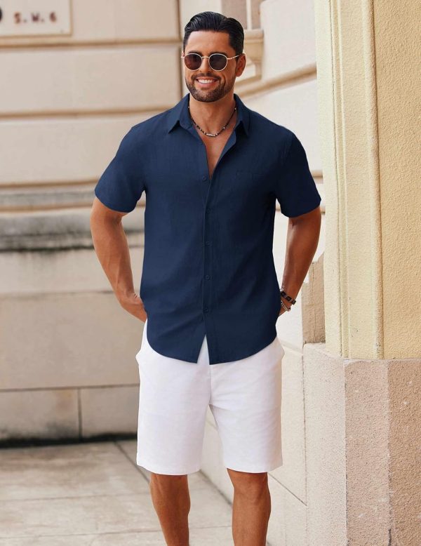 COOFANDY Men's Button Down Short Sleeve Shirt Casual Cotton Summer Beach Linen Wedding Shirts with Pocket - Image 27