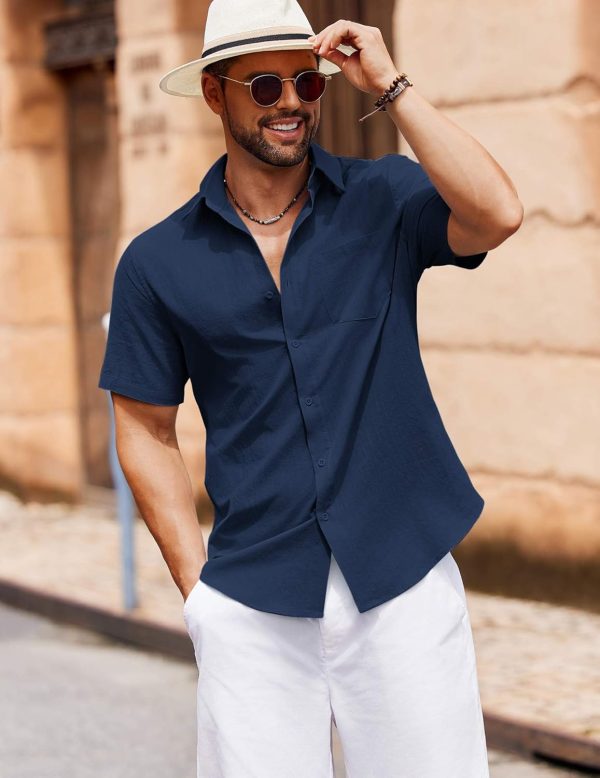 COOFANDY Men's Button Down Short Sleeve Shirt Casual Cotton Summer Beach Linen Wedding Shirts with Pocket - Image 28