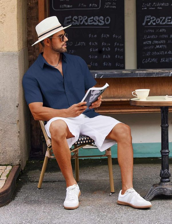 COOFANDY Men's Button Down Short Sleeve Shirt Casual Cotton Summer Beach Linen Wedding Shirts with Pocket - Image 29