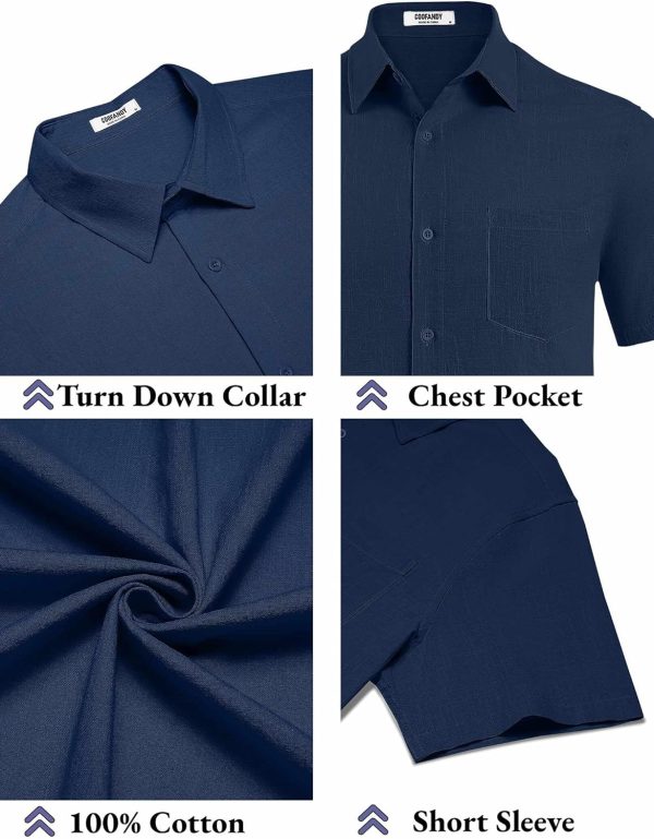 COOFANDY Men's Button Down Short Sleeve Shirt Casual Cotton Summer Beach Linen Wedding Shirts with Pocket - Image 30