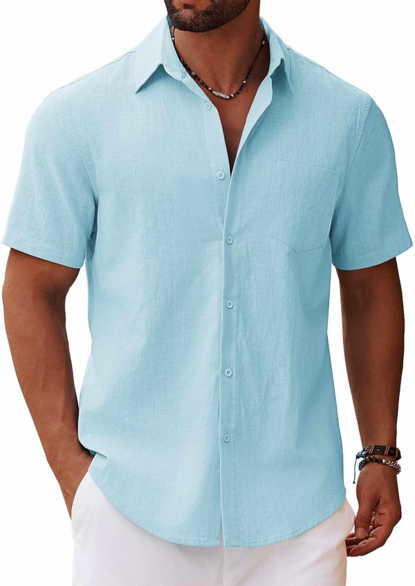 COOFANDY Men's Button Down Short Sleeve Shirt Casual Cotton Summer Beach Linen Wedding Shirts with Pocket - Image 31