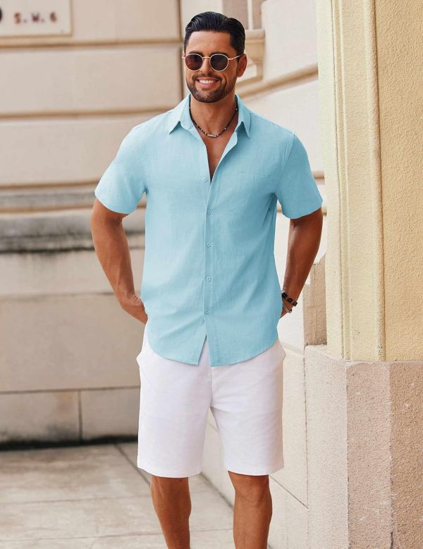 COOFANDY Men's Button Down Short Sleeve Shirt Casual Cotton Summer Beach Linen Wedding Shirts with Pocket - Image 32