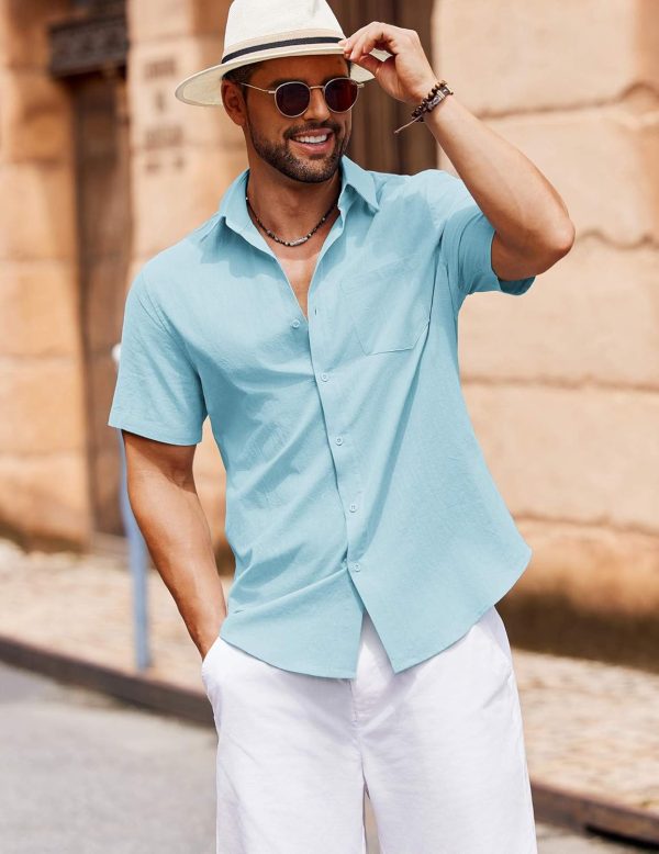 COOFANDY Men's Button Down Short Sleeve Shirt Casual Cotton Summer Beach Linen Wedding Shirts with Pocket - Image 33