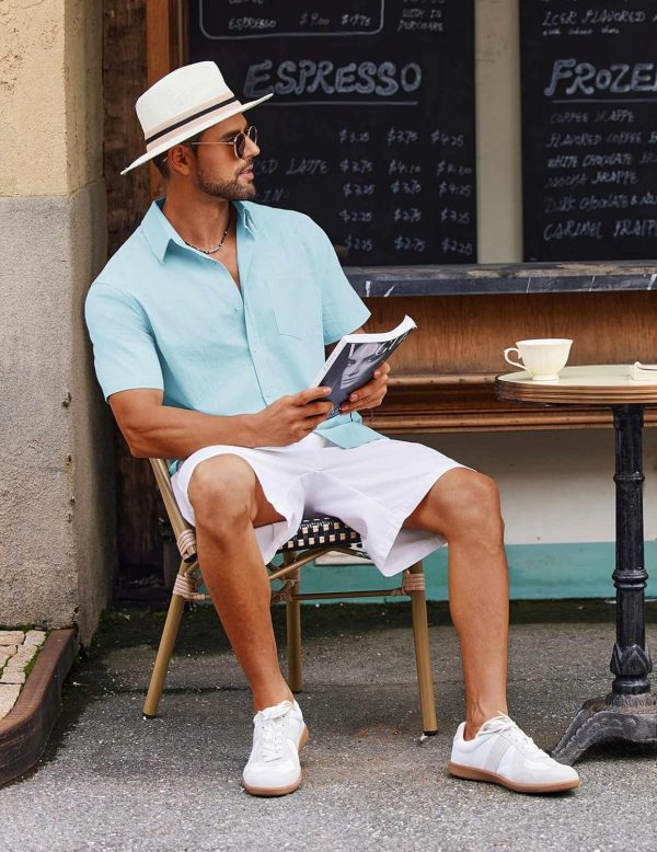 COOFANDY Men's Button Down Short Sleeve Shirt Casual Cotton Summer Beach Linen Wedding Shirts with Pocket - Image 34