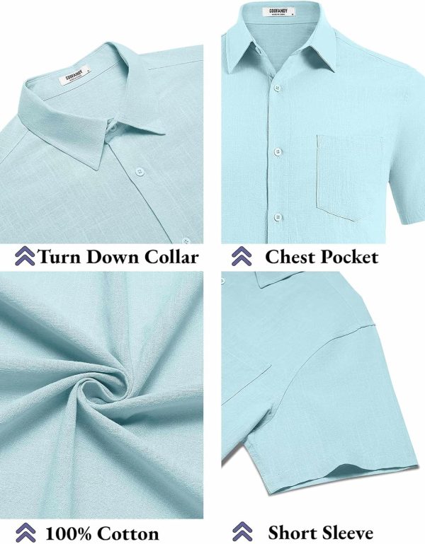COOFANDY Men's Button Down Short Sleeve Shirt Casual Cotton Summer Beach Linen Wedding Shirts with Pocket - Image 35