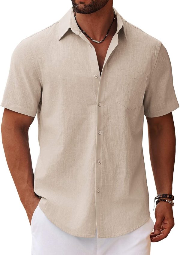 COOFANDY Men's Button Down Short Sleeve Shirt Casual Cotton Summer Beach Linen Wedding Shirts with Pocket - Image 36
