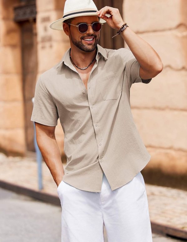 COOFANDY Men's Button Down Short Sleeve Shirt Casual Cotton Summer Beach Linen Wedding Shirts with Pocket - Image 37