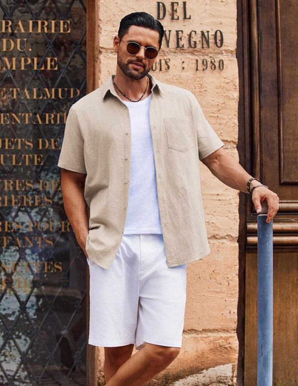 COOFANDY Men's Button Down Short Sleeve Shirt Casual Cotton Summer Beach Linen Wedding Shirts with Pocket - Image 38