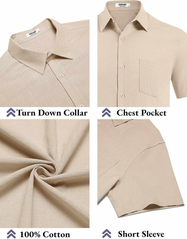 COOFANDY Men's Button Down Short Sleeve Shirt Casual Cotton Summer Beach Linen Wedding Shirts with Pocket - Image 40
