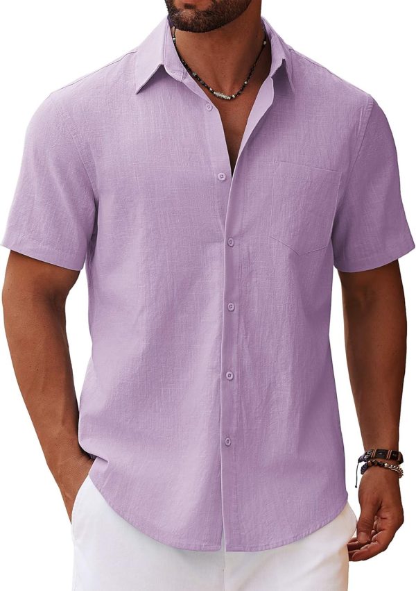 COOFANDY Men's Button Down Short Sleeve Shirt Casual Cotton Summer Beach Linen Wedding Shirts with Pocket - Image 41