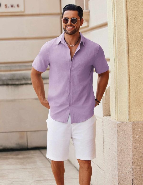 COOFANDY Men's Button Down Short Sleeve Shirt Casual Cotton Summer Beach Linen Wedding Shirts with Pocket - Image 42