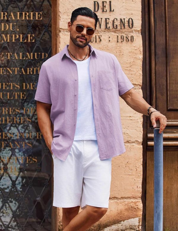 COOFANDY Men's Button Down Short Sleeve Shirt Casual Cotton Summer Beach Linen Wedding Shirts with Pocket - Image 43