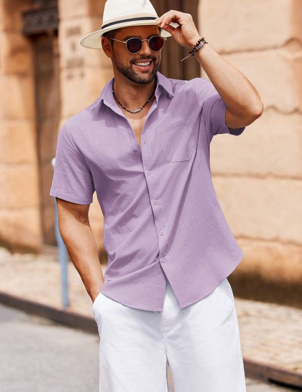 COOFANDY Men's Button Down Short Sleeve Shirt Casual Cotton Summer Beach Linen Wedding Shirts with Pocket - Image 44