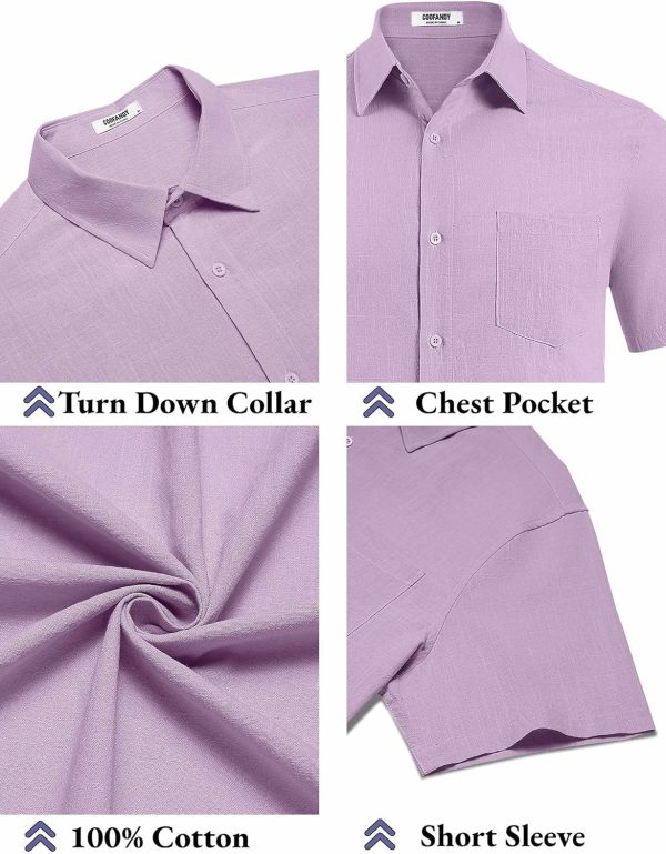 COOFANDY Men's Button Down Short Sleeve Shirt Casual Cotton Summer Beach Linen Wedding Shirts with Pocket - Image 45