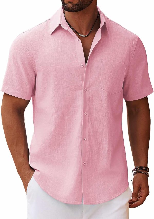 COOFANDY Men's Button Down Short Sleeve Shirt Casual Cotton Summer Beach Linen Wedding Shirts with Pocket - Image 46
