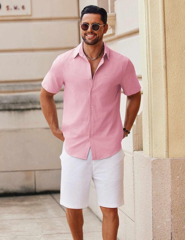 COOFANDY Men's Button Down Short Sleeve Shirt Casual Cotton Summer Beach Linen Wedding Shirts with Pocket - Image 47