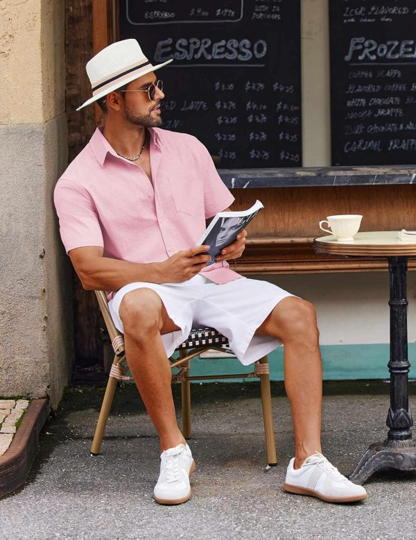 COOFANDY Men's Button Down Short Sleeve Shirt Casual Cotton Summer Beach Linen Wedding Shirts with Pocket - Image 49