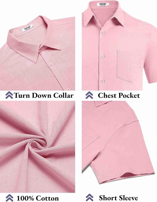 COOFANDY Men's Button Down Short Sleeve Shirt Casual Cotton Summer Beach Linen Wedding Shirts with Pocket - Image 50
