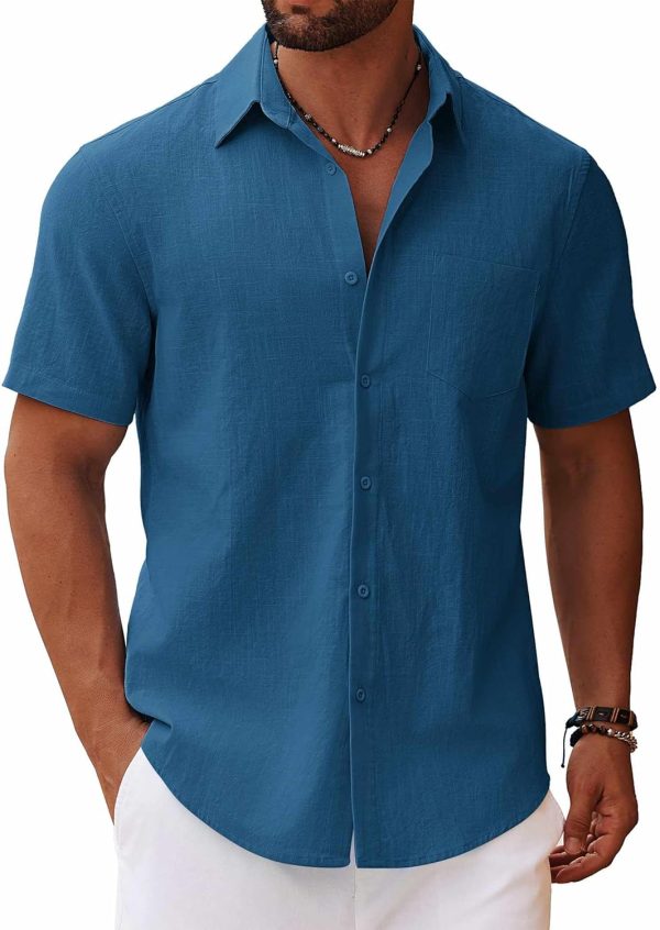 COOFANDY Men's Button Down Short Sleeve Shirt Casual Cotton Summer Beach Linen Wedding Shirts with Pocket - Image 51