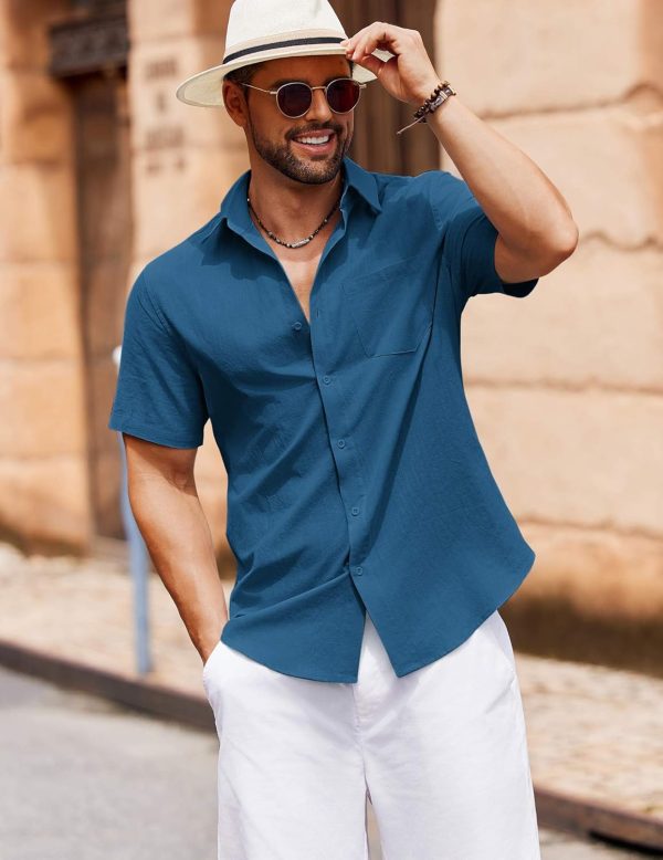 COOFANDY Men's Button Down Short Sleeve Shirt Casual Cotton Summer Beach Linen Wedding Shirts with Pocket - Image 52