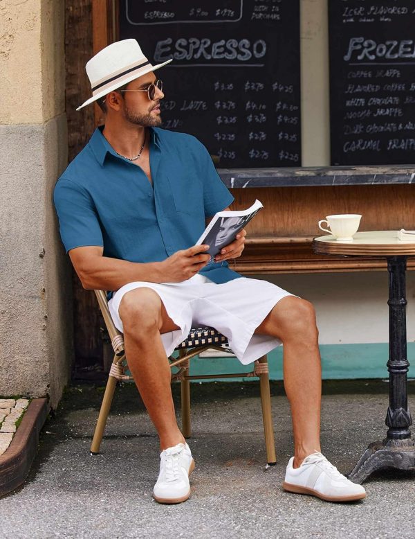 COOFANDY Men's Button Down Short Sleeve Shirt Casual Cotton Summer Beach Linen Wedding Shirts with Pocket - Image 54