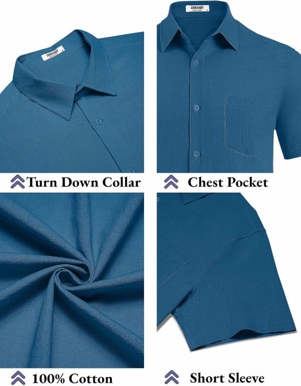 COOFANDY Men's Button Down Short Sleeve Shirt Casual Cotton Summer Beach Linen Wedding Shirts with Pocket - Image 55