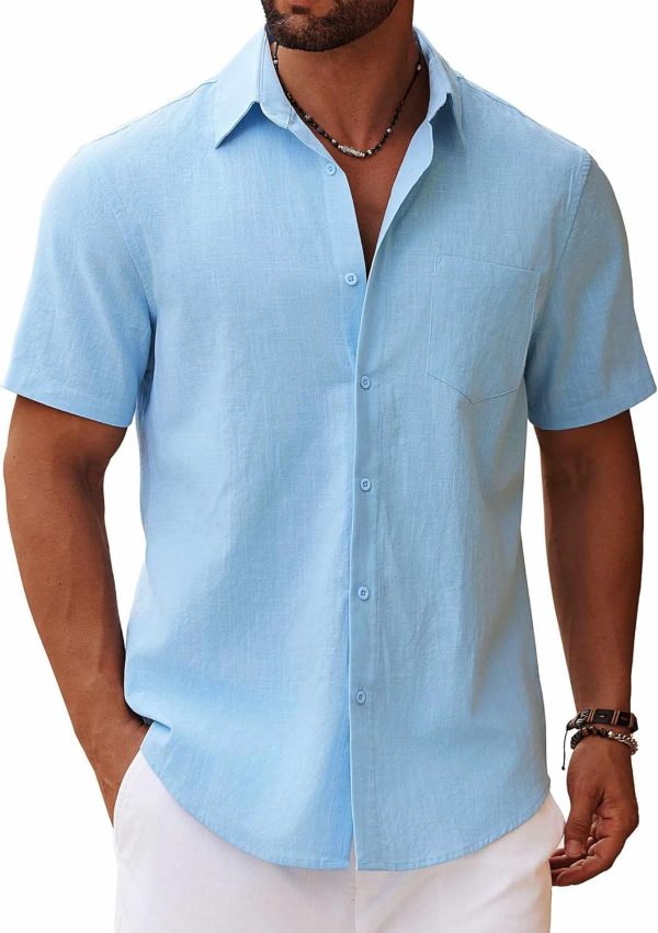 COOFANDY Men's Button Down Short Sleeve Shirt Casual Cotton Summer Beach Linen Wedding Shirts with Pocket - Image 56