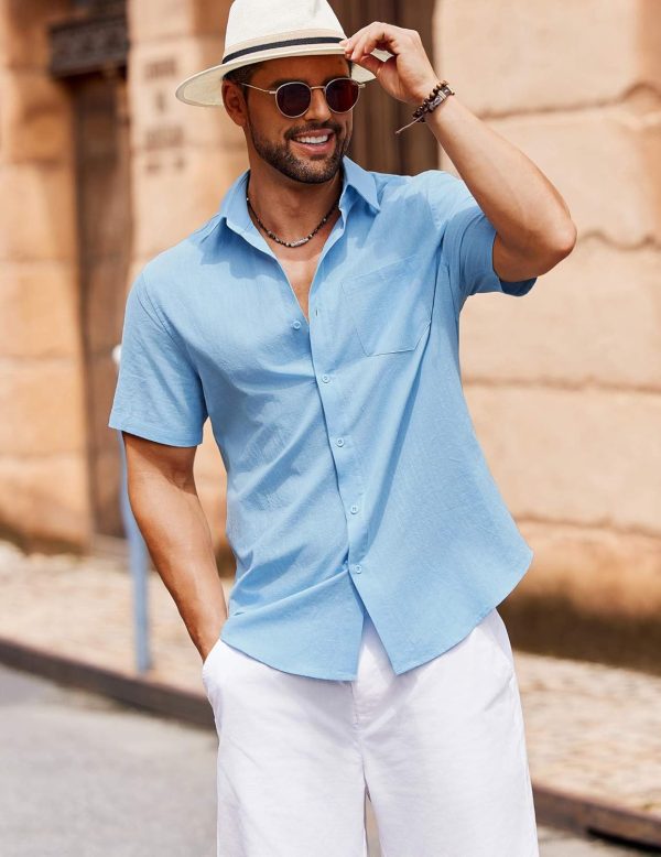 COOFANDY Men's Button Down Short Sleeve Shirt Casual Cotton Summer Beach Linen Wedding Shirts with Pocket - Image 57