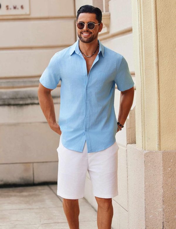 COOFANDY Men's Button Down Short Sleeve Shirt Casual Cotton Summer Beach Linen Wedding Shirts with Pocket - Image 59