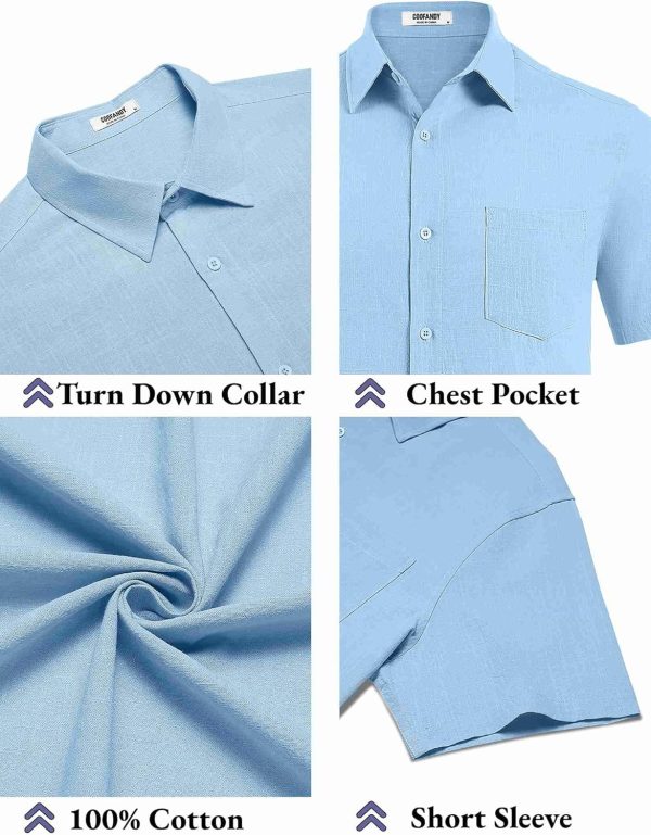 COOFANDY Men's Button Down Short Sleeve Shirt Casual Cotton Summer Beach Linen Wedding Shirts with Pocket - Image 60