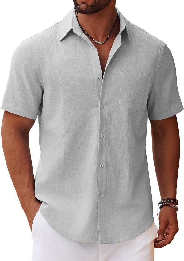 COOFANDY Men's Button Down Short Sleeve Shirt Casual Cotton Summer Beach Linen Wedding Shirts with Pocket - Image 61