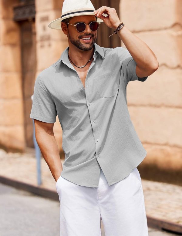 COOFANDY Men's Button Down Short Sleeve Shirt Casual Cotton Summer Beach Linen Wedding Shirts with Pocket - Image 62