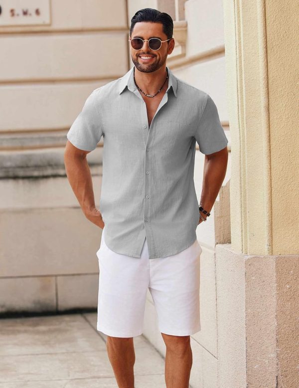 COOFANDY Men's Button Down Short Sleeve Shirt Casual Cotton Summer Beach Linen Wedding Shirts with Pocket - Image 63