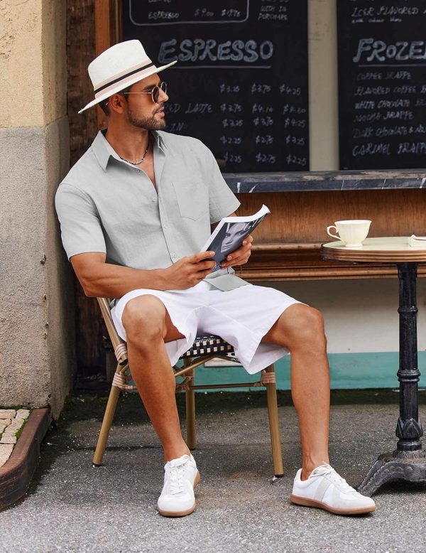 COOFANDY Men's Button Down Short Sleeve Shirt Casual Cotton Summer Beach Linen Wedding Shirts with Pocket - Image 64