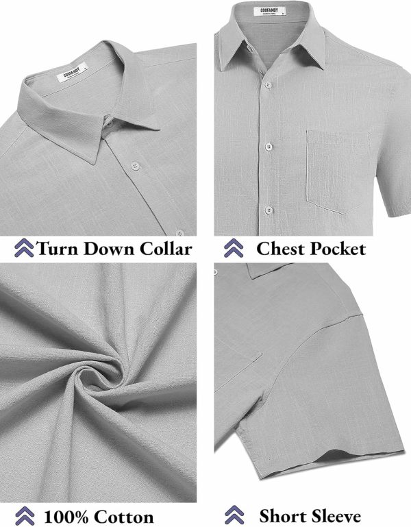 COOFANDY Men's Button Down Short Sleeve Shirt Casual Cotton Summer Beach Linen Wedding Shirts with Pocket - Image 65