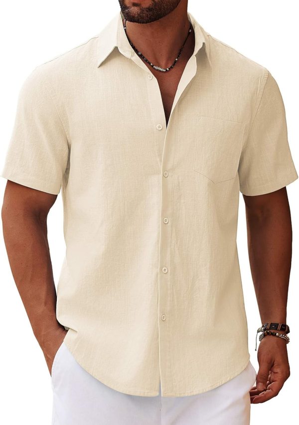 COOFANDY Men's Button Down Short Sleeve Shirt Casual Cotton Summer Beach Linen Wedding Shirts with Pocket - Image 66