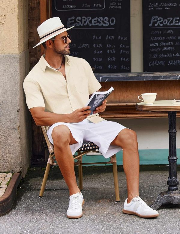 COOFANDY Men's Button Down Short Sleeve Shirt Casual Cotton Summer Beach Linen Wedding Shirts with Pocket - Image 67