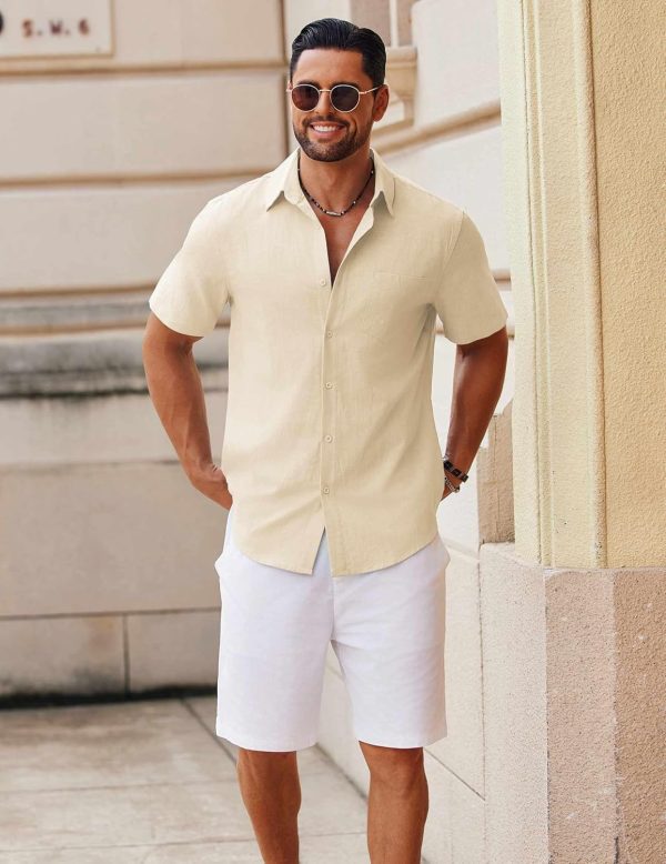 COOFANDY Men's Button Down Short Sleeve Shirt Casual Cotton Summer Beach Linen Wedding Shirts with Pocket - Image 69
