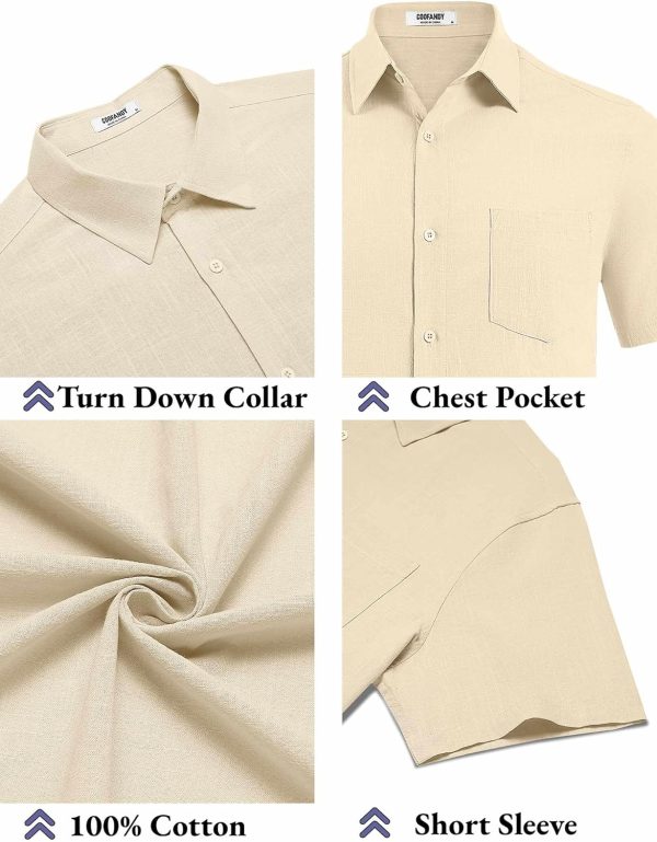 COOFANDY Men's Button Down Short Sleeve Shirt Casual Cotton Summer Beach Linen Wedding Shirts with Pocket - Image 70