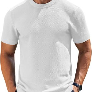 COOFANDY Men's Knit T-Shirts Short Sleeve Crewneck Shirt Casual Textured Pullover Tees