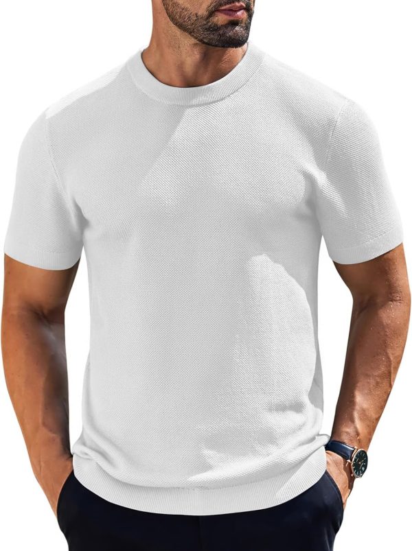 COOFANDY Men's Knit T-Shirts Short Sleeve Crewneck Shirt Casual Textured Pullover Tees