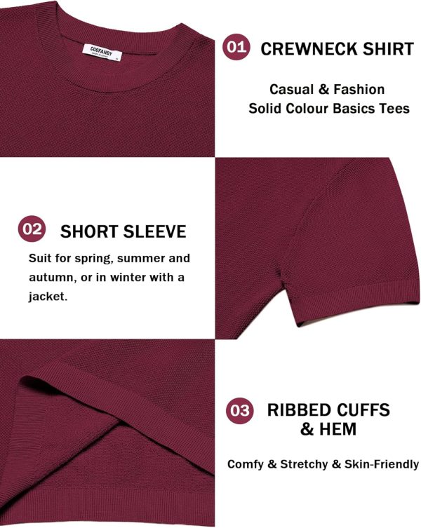 COOFANDY Men's Knit T-Shirts Short Sleeve Crewneck Shirt Casual Textured Pullover Tees - Image 30