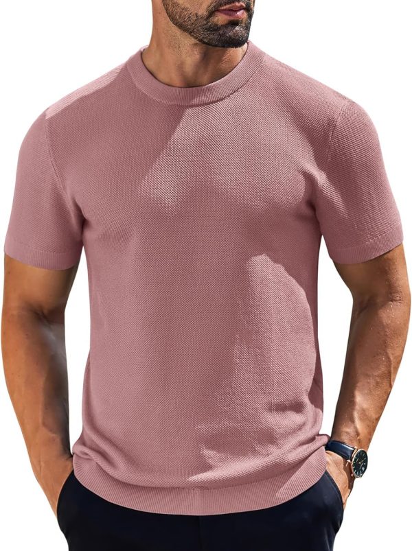 COOFANDY Men's Knit T-Shirts Short Sleeve Crewneck Shirt Casual Textured Pullover Tees - Image 33