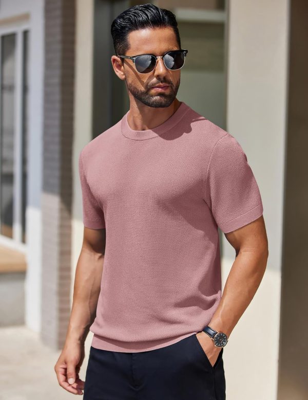 COOFANDY Men's Knit T-Shirts Short Sleeve Crewneck Shirt Casual Textured Pullover Tees - Image 35
