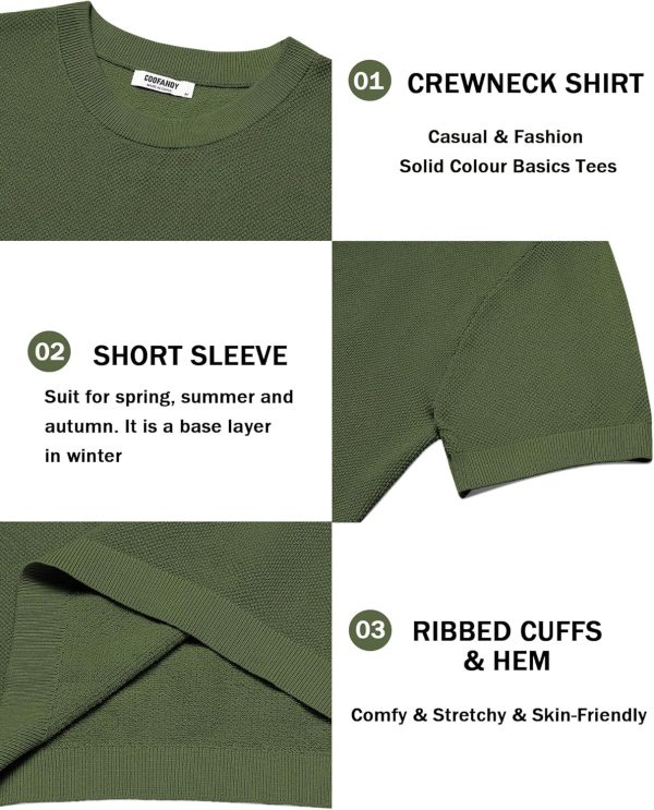 COOFANDY Men's Knit T-Shirts Short Sleeve Crewneck Shirt Casual Textured Pullover Tees - Image 46