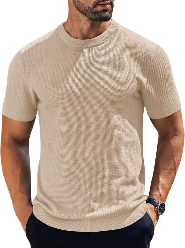 COOFANDY Men's Knit T-Shirts Short Sleeve Crewneck Shirt Casual Textured Pullover Tees - Image 49